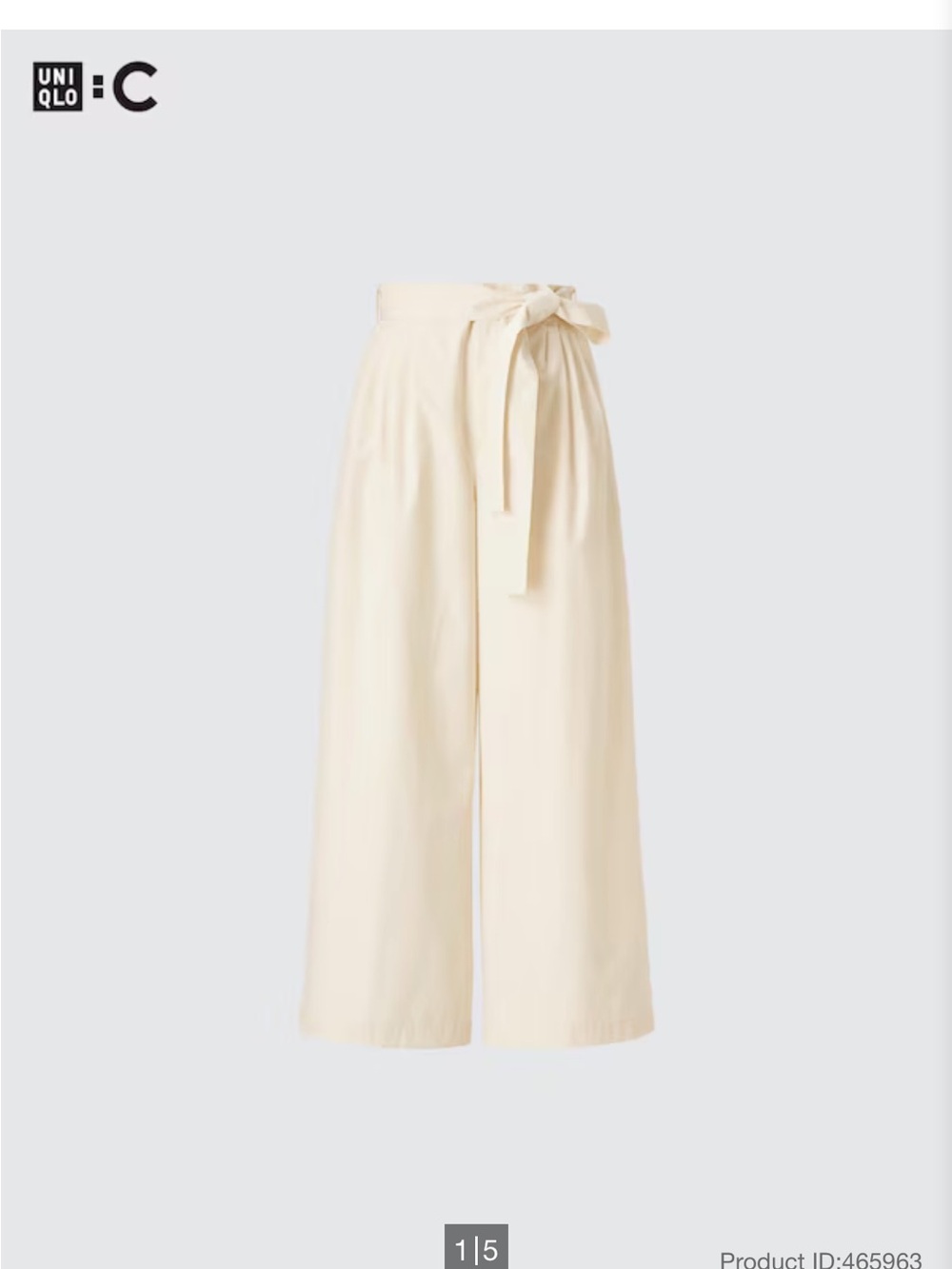 Uniqlo Wide Leg High-Rise Tie Belt Pants - Beige